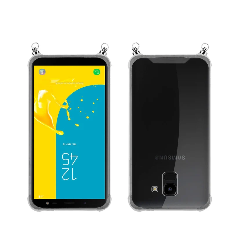 Silikon Hülle Handykette kompatibel mit Samsung Galaxy J6 2018 mit silbernen Ringen