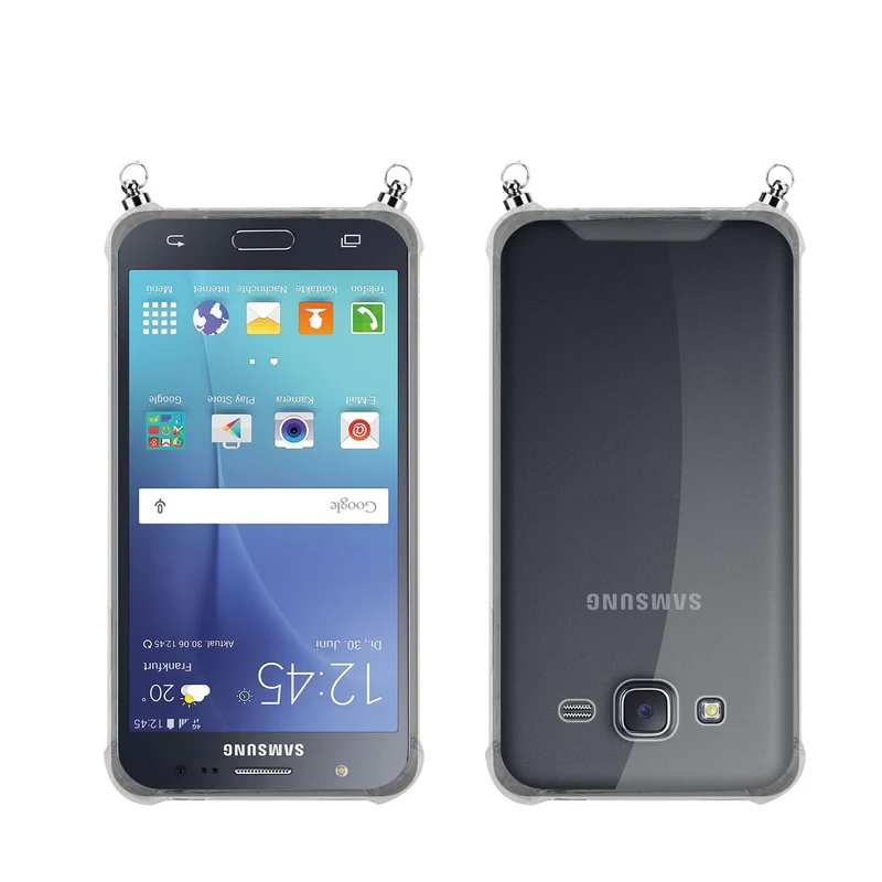 Silikon Hülle Handykette kompatibel mit Samsung Galaxy J5 2015 mit silbernen Ringen