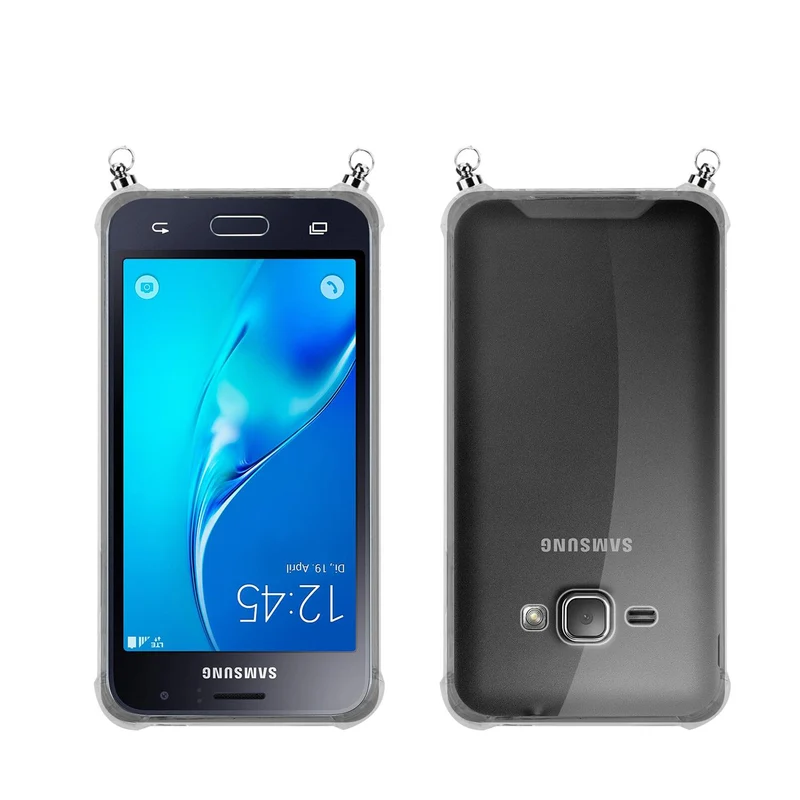 Silikon Hülle Handykette kompatibel mit Samsung Galaxy J1 2016 mit silbernen Ringen