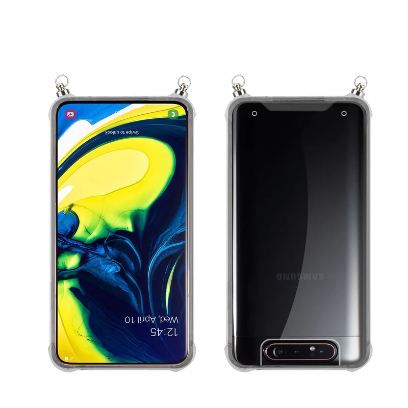 Silikon Hülle Handykette kompatibel mit Samsung Galaxy A80 / A90 4G mit silbernen Ringen