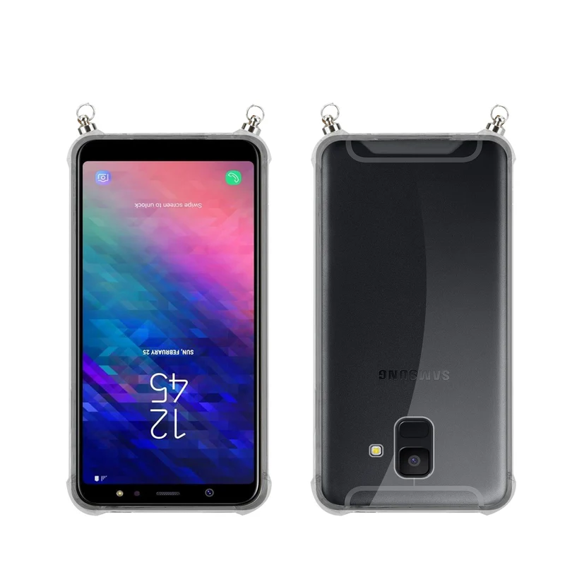 Silikon Hülle Handykette kompatibel mit Samsung Galaxy A6 2018 mit silbernen Ringen