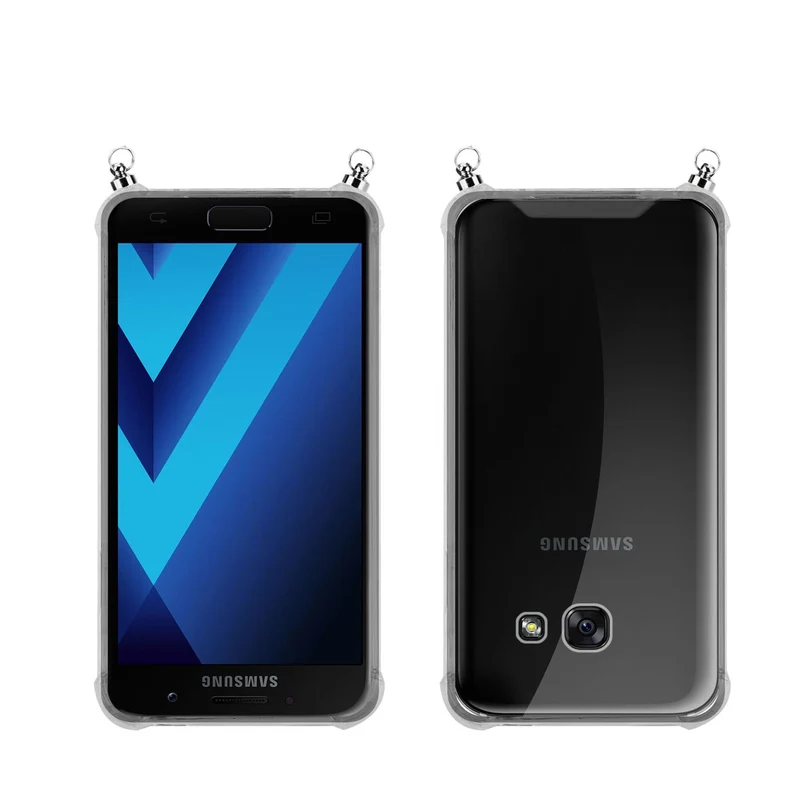 Silikon Hülle Handykette kompatibel mit Samsung Galaxy A5 2017 mit silbernen Ringen