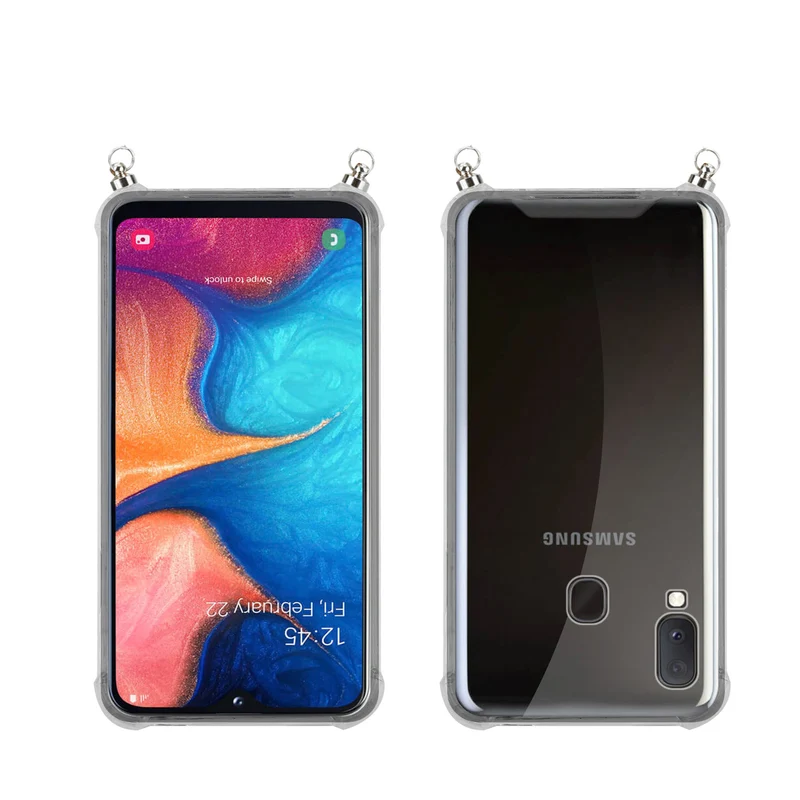 Silikon Hülle Handykette kompatibel mit Samsung Galaxy A10e / A20e mit silbernen Ringen