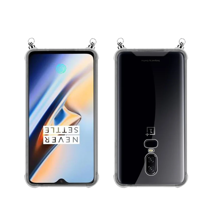 Silikon Hülle Handykette kompatibel mit OnePlus 6 mit silbernen Ringen
