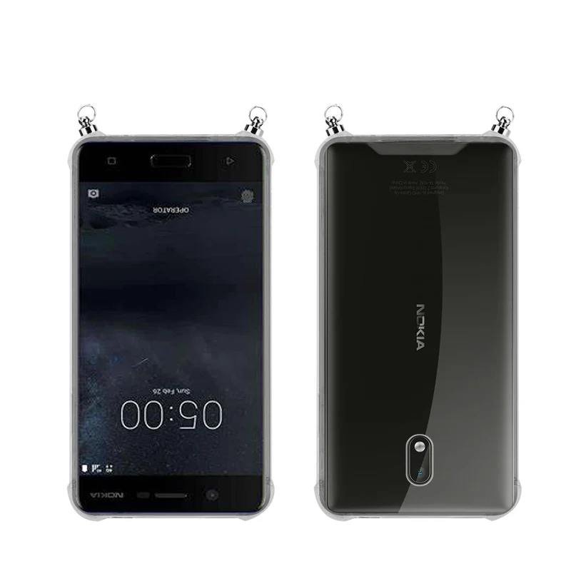 Silikon Hülle Handykette kompatibel mit Nokia 3 2017 mit silbernen Ringen