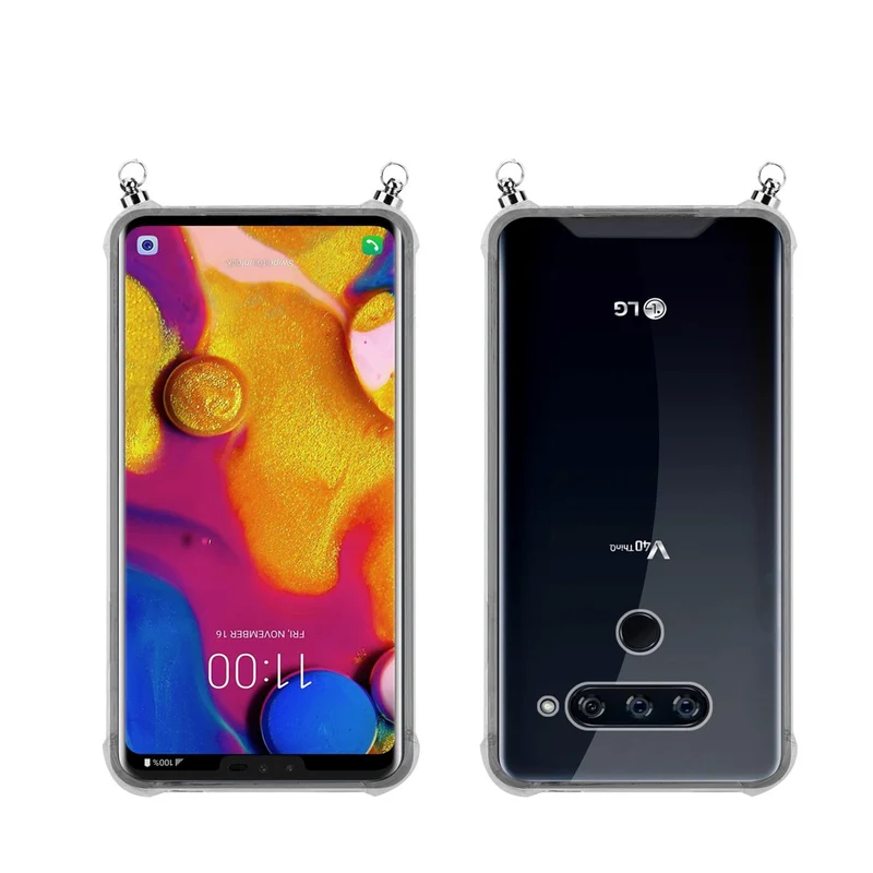 Silikon Hülle Handykette kompatibel mit LG V40 mit silbernen Ringen