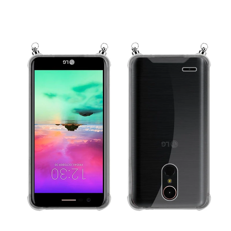 Silikon Hülle Handykette kompatibel mit LG K10 2017 mit silbernen Ringen