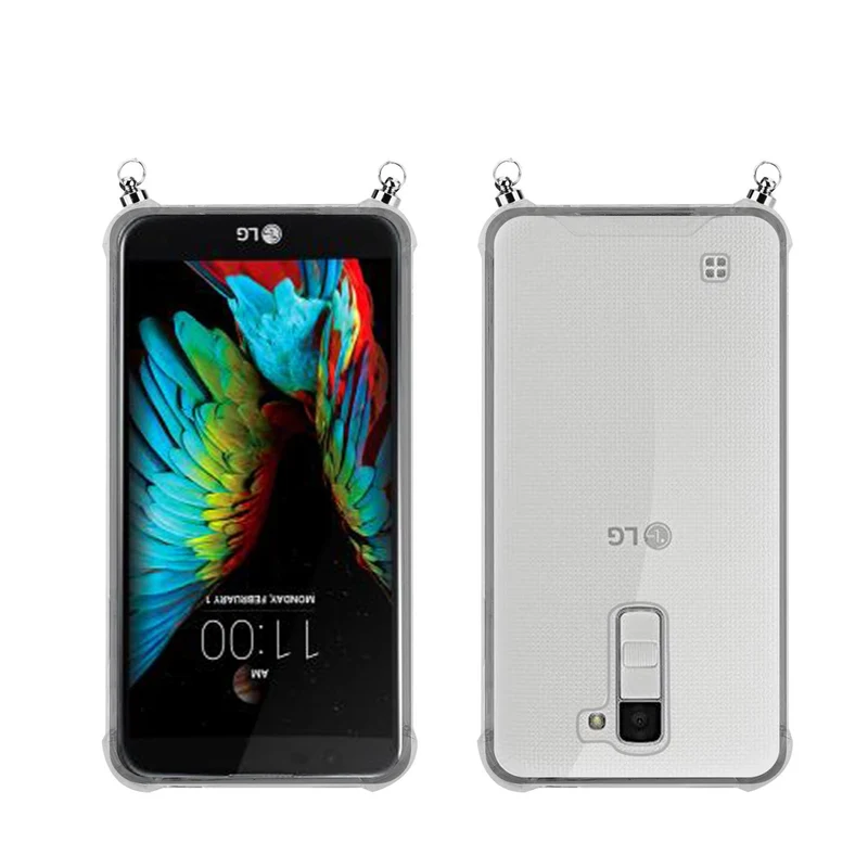 Silikon Hülle Handykette kompatibel mit LG K10 2016 mit silbernen Ringen