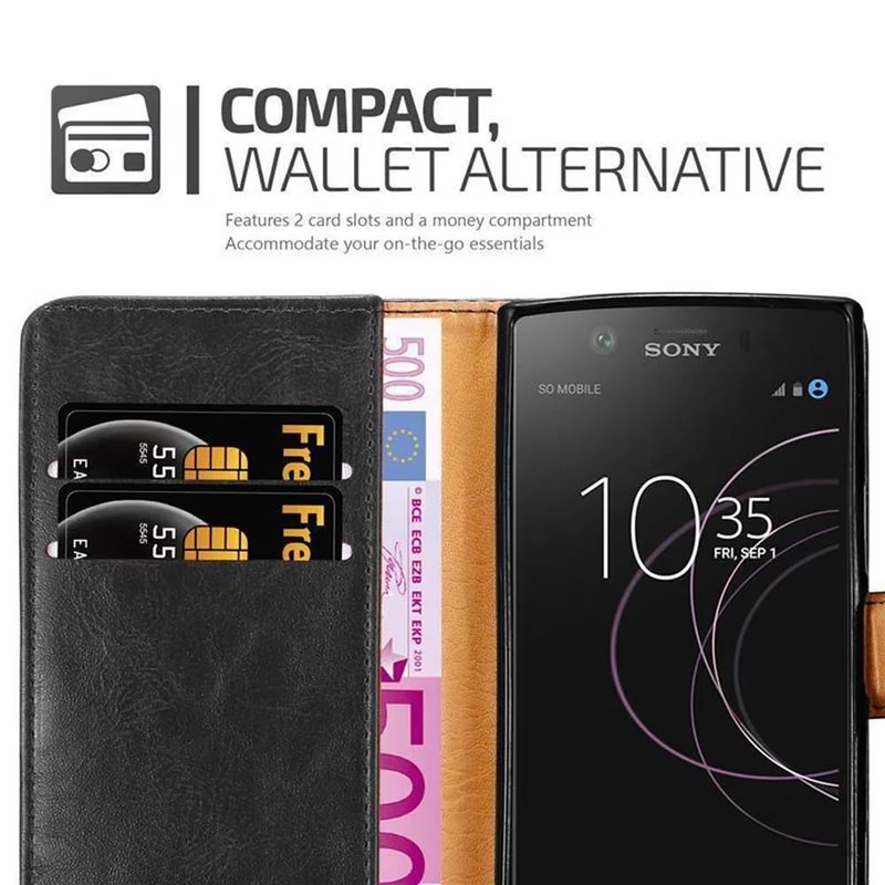 Cadorabo Hülle kompatibel mit Sony Xperia XZ1 COMPACT Schutzhülle mit Magnetverschluss, Standfunktion und Kartenfach
