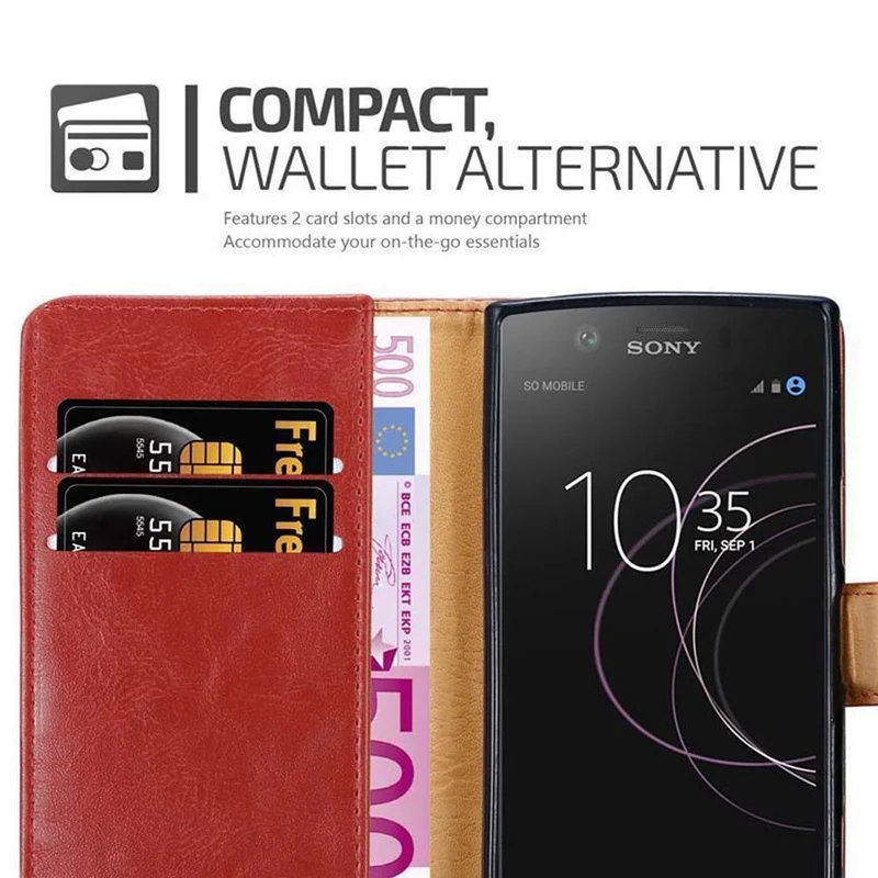 Cadorabo Hülle kompatibel mit Sony Xperia XZ1 COMPACT Schutzhülle mit Magnetverschluss, Standfunktion und Kartenfach
