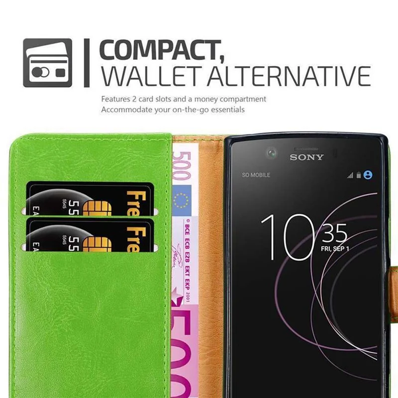 Cadorabo Hülle kompatibel mit Sony Xperia XZ1 COMPACT Schutzhülle mit Magnetverschluss, Standfunktion und Kartenfach