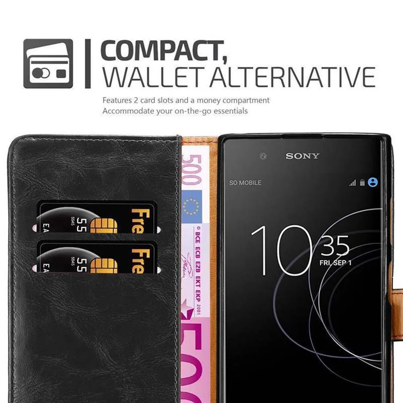 Cadorabo Hülle kompatibel mit Sony Xperia XA1 PLUS Schutzhülle mit Magnetverschluss, Standfunktion und Kartenfach