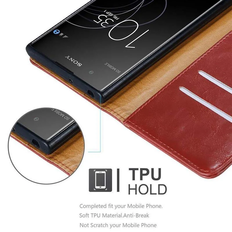 Cadorabo Hülle kompatibel mit Sony Xperia XA1 PLUS Schutzhülle mit Magnetverschluss, Standfunktion und Kartenfach