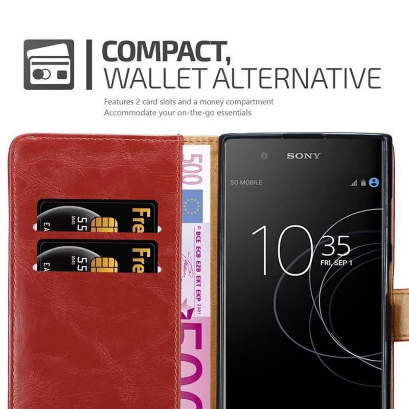 Cadorabo Hülle kompatibel mit Sony Xperia XA1 PLUS Schutzhülle mit Magnetverschluss, Standfunktion und Kartenfach
