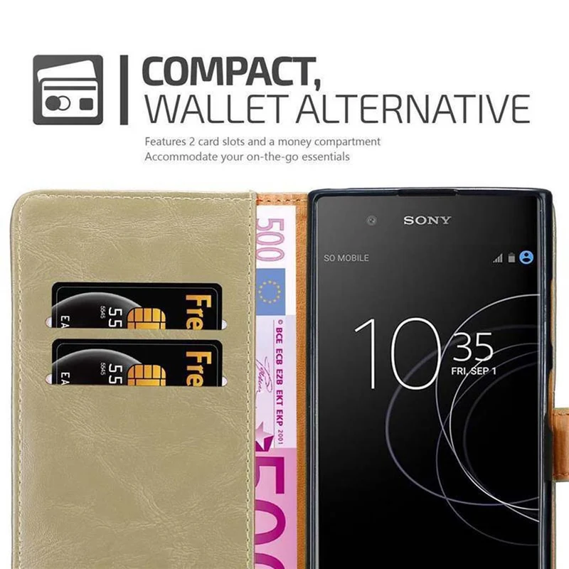 Cadorabo Hülle kompatibel mit Sony Xperia XA1 PLUS Schutzhülle mit Magnetverschluss, Standfunktion und Kartenfach