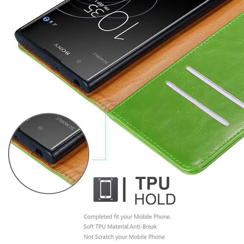 Cadorabo Hülle kompatibel mit Sony Xperia XA1 PLUS Schutzhülle mit Magnetverschluss, Standfunktion und Kartenfach