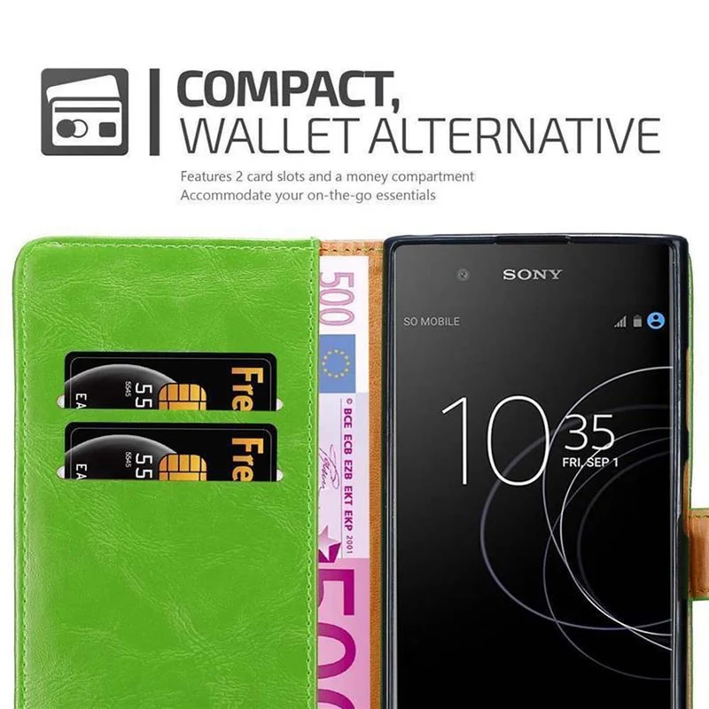 Cadorabo Hülle kompatibel mit Sony Xperia XA1 PLUS Schutzhülle mit Magnetverschluss, Standfunktion und Kartenfach