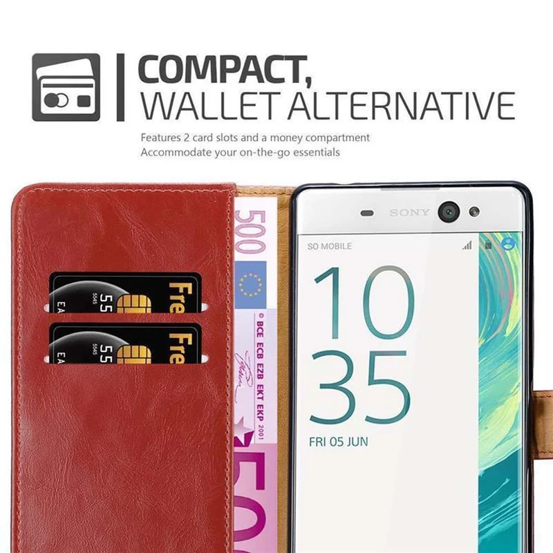 Cadorabo Hülle kompatibel mit Sony Xperia XA ULTRA Schutzhülle mit Magnetverschluss, Standfunktion und Kartenfach