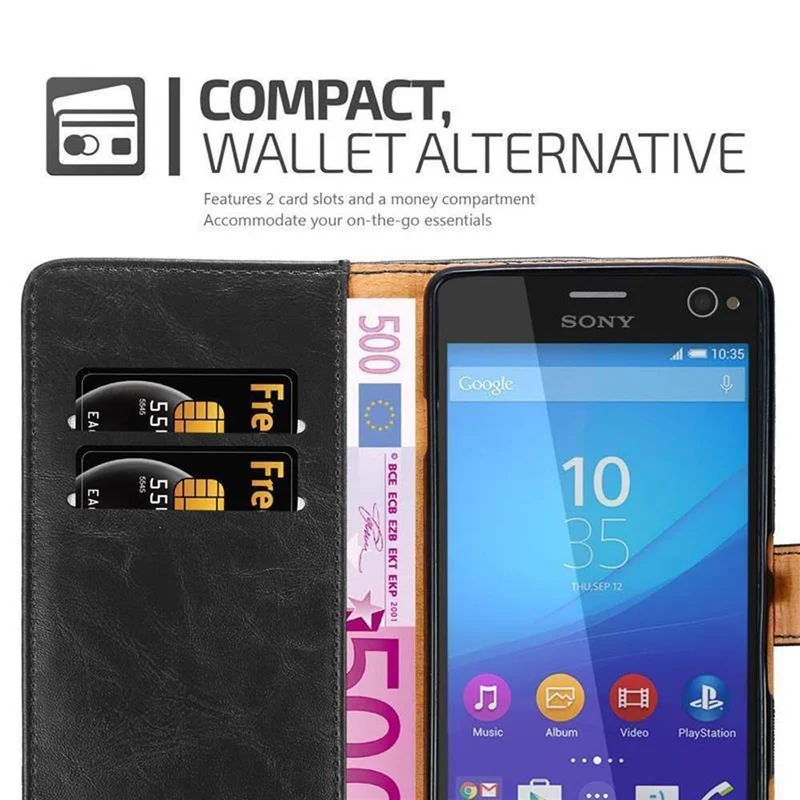Cadorabo Hülle kompatibel mit Sony Xperia C4 Schutzhülle mit Magnetverschluss, Standfunktion und Kartenfach
