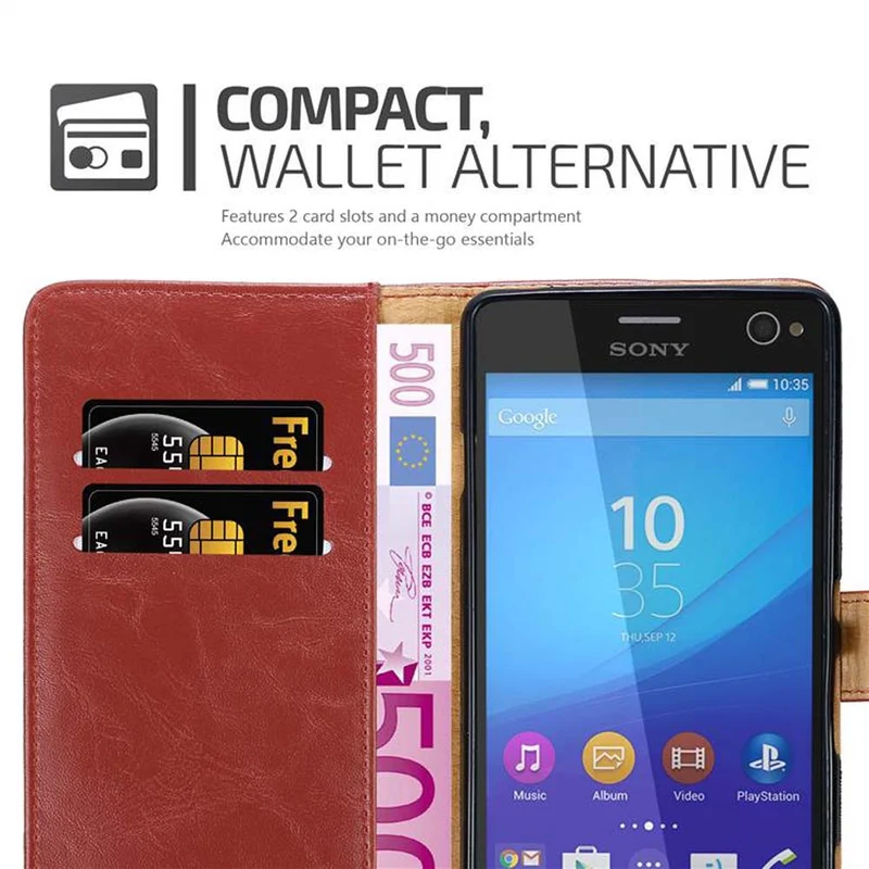 Cadorabo Hülle kompatibel mit Sony Xperia C4 Schutzhülle mit Magnetverschluss, Standfunktion und Kartenfach