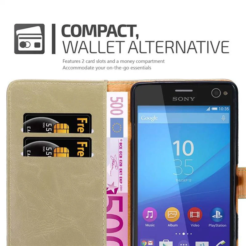 Cadorabo Hülle kompatibel mit Sony Xperia C4 Schutzhülle mit Magnetverschluss, Standfunktion und Kartenfach