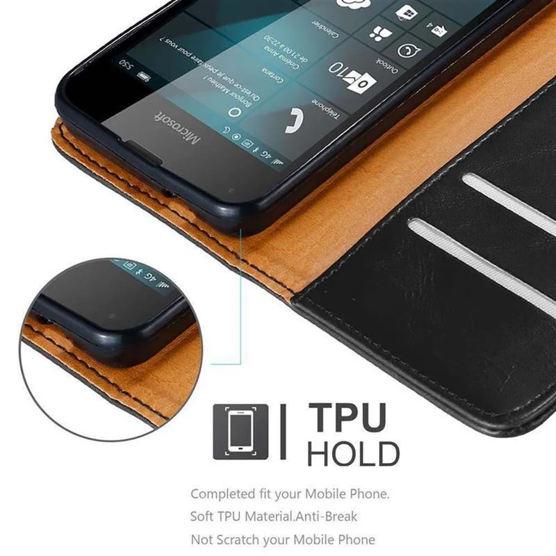 Cadorabo Hülle kompatibel mit Nokia Lumia 550 Schutzhülle mit Magnetverschluss, Standfunktion und Kartenfach