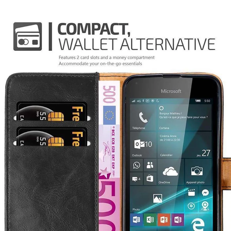 Cadorabo Hülle kompatibel mit Nokia Lumia 550 Schutzhülle mit Magnetverschluss, Standfunktion und Kartenfach