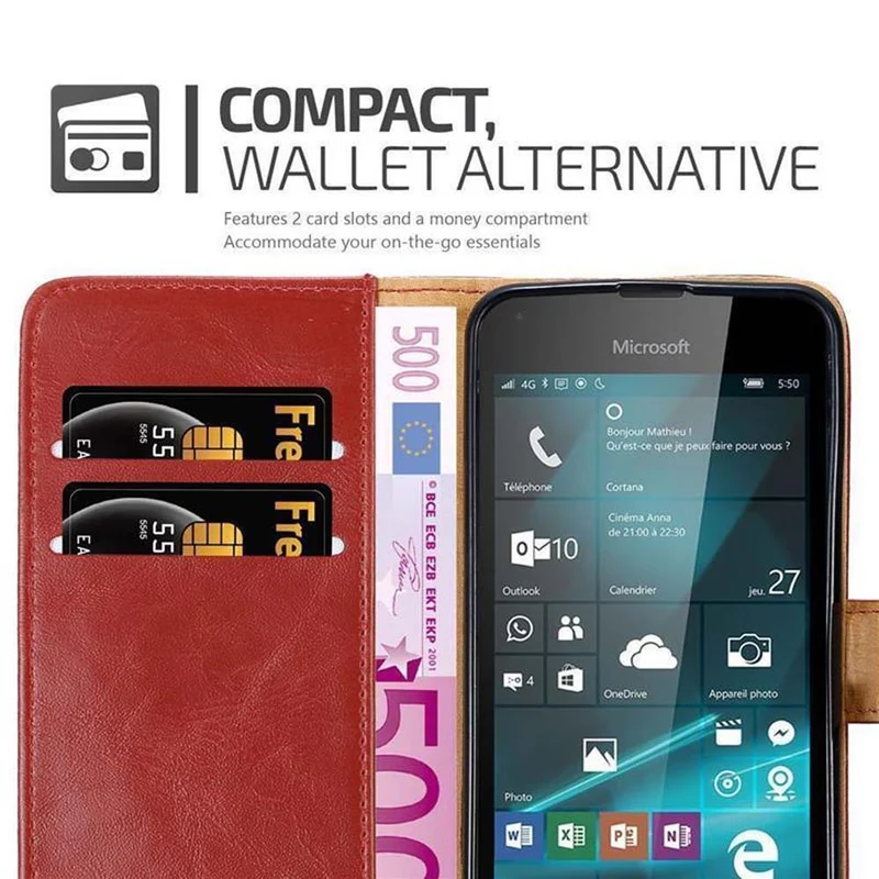 Cadorabo Hülle kompatibel mit Nokia Lumia 550 Schutzhülle mit Magnetverschluss, Standfunktion und Kartenfach