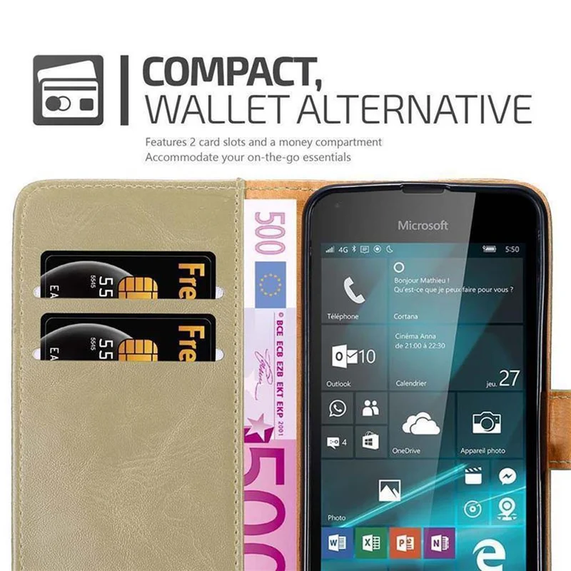 Cadorabo Hülle kompatibel mit Nokia Lumia 550 Schutzhülle mit Magnetverschluss, Standfunktion und Kartenfach