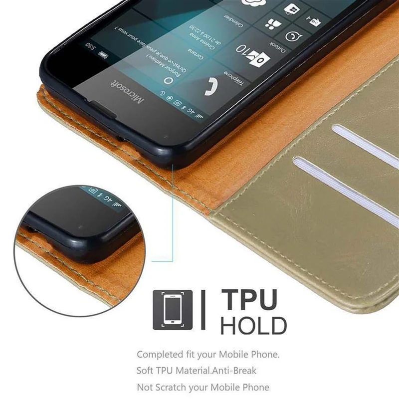 Cadorabo Hülle kompatibel mit Nokia Lumia 550 Schutzhülle mit Magnetverschluss, Standfunktion und Kartenfach