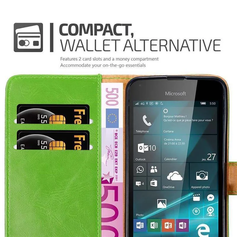 Cadorabo Hülle kompatibel mit Nokia Lumia 550 Schutzhülle mit Magnetverschluss, Standfunktion und Kartenfach