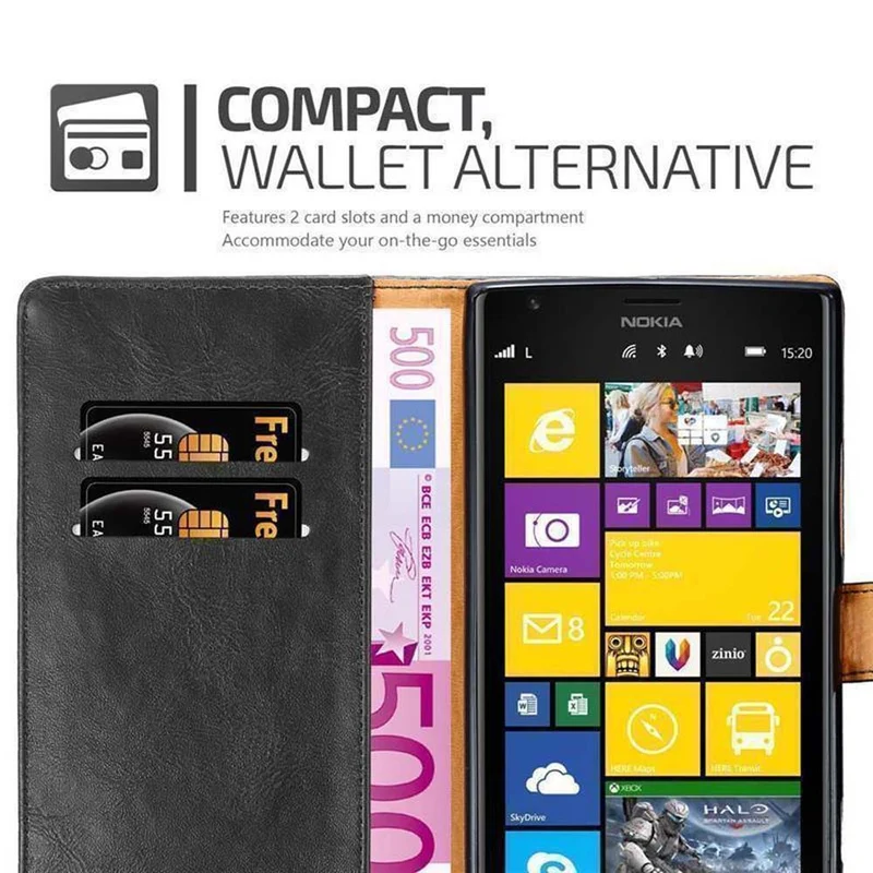 Cadorabo Hülle kompatibel mit Nokia Lumia 1520 Schutzhülle mit Magnetverschluss, Standfunktion und Kartenfach