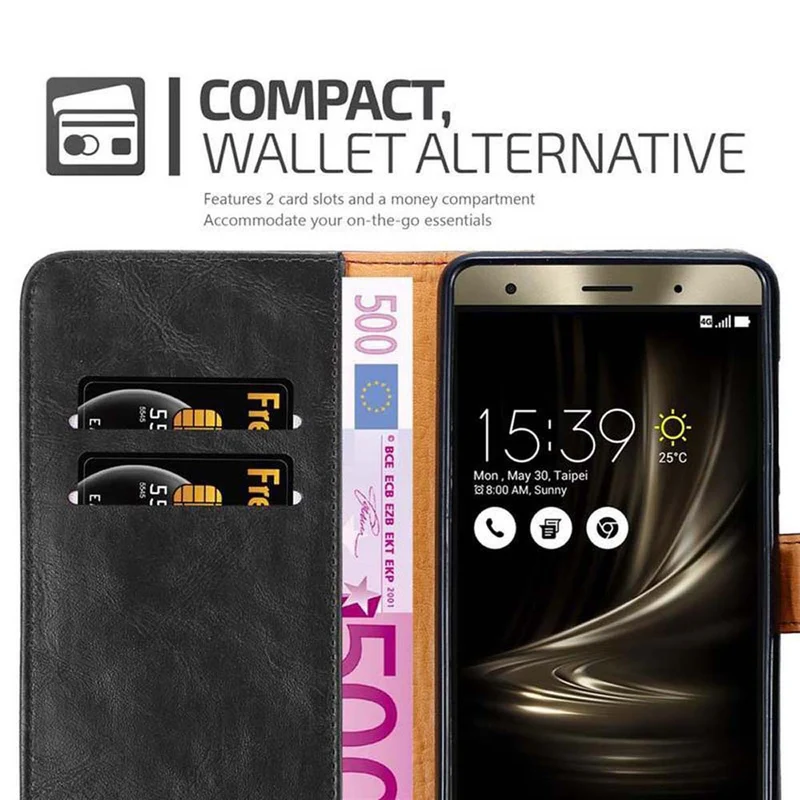 Cadorabo Hülle kompatibel mit Asus ZenFone 3 DELUXE Schutzhülle mit Magnetverschluss, Standfunktion und Kartenfach