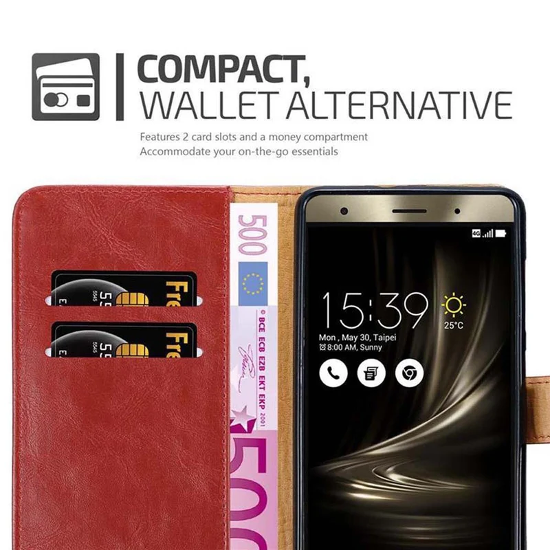 Cadorabo Hülle kompatibel mit Asus ZenFone 3 DELUXE Schutzhülle mit Magnetverschluss, Standfunktion und Kartenfach