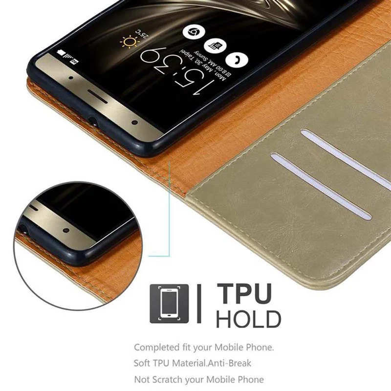 Cadorabo Hülle kompatibel mit Asus ZenFone 3 DELUXE Schutzhülle mit Magnetverschluss, Standfunktion und Kartenfach