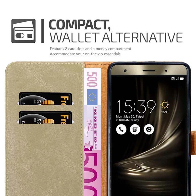 Cadorabo Hülle kompatibel mit Asus ZenFone 3 DELUXE Schutzhülle mit Magnetverschluss, Standfunktion und Kartenfach