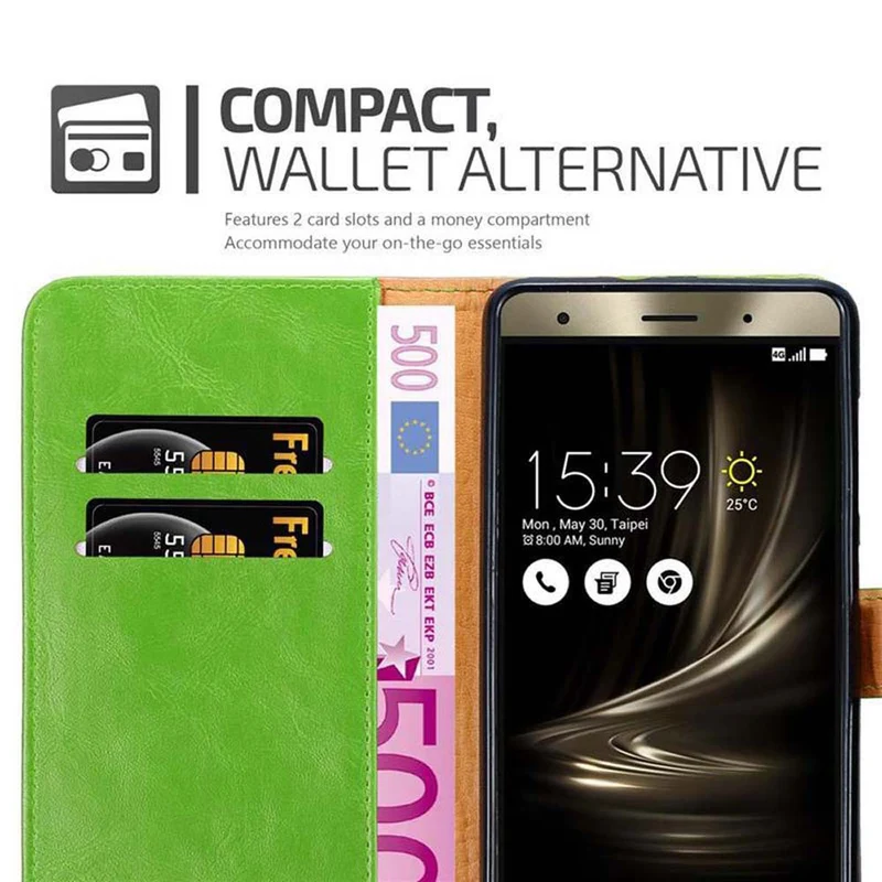 Cadorabo Hülle kompatibel mit Asus ZenFone 3 DELUXE Schutzhülle mit Magnetverschluss, Standfunktion und Kartenfach