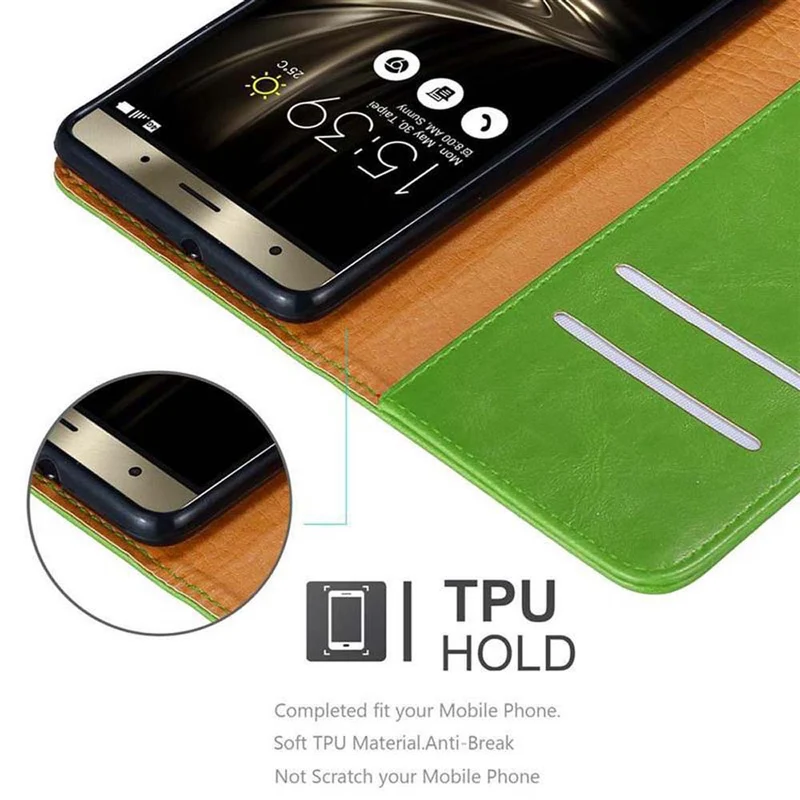 Cadorabo Hülle kompatibel mit Asus ZenFone 3 DELUXE Schutzhülle mit Magnetverschluss, Standfunktion und Kartenfach