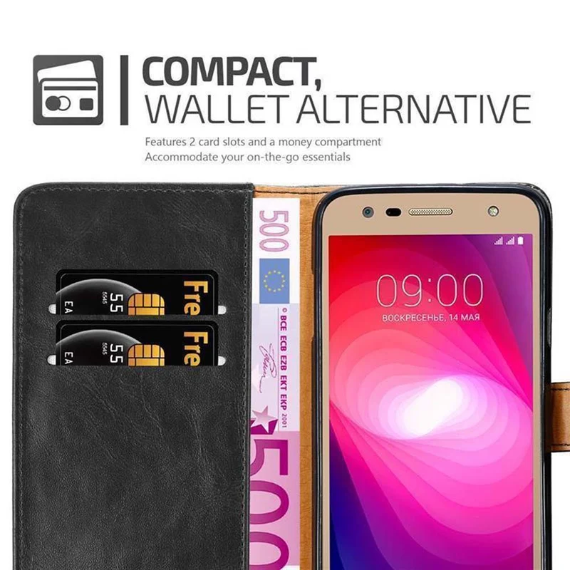Cadorabo Hülle kompatibel mit LG X POWER 2 Schutzhülle mit Magnetverschluss, Standfunktion und Kartenfach