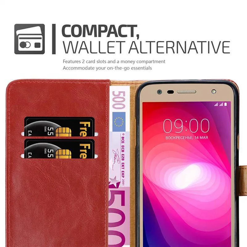 Cadorabo Hülle kompatibel mit LG X POWER 2 Schutzhülle mit Magnetverschluss, Standfunktion und Kartenfach