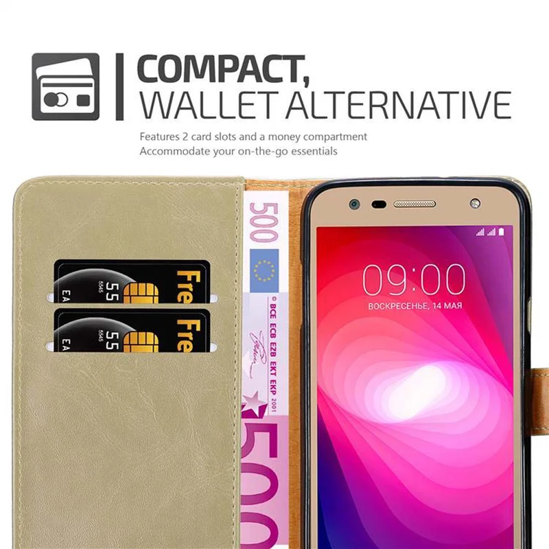 Cadorabo Hülle kompatibel mit LG X POWER 2 Schutzhülle mit Magnetverschluss, Standfunktion und Kartenfach