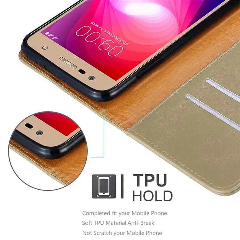 Cadorabo Hülle kompatibel mit LG X POWER 2 Schutzhülle mit Magnetverschluss, Standfunktion und Kartenfach