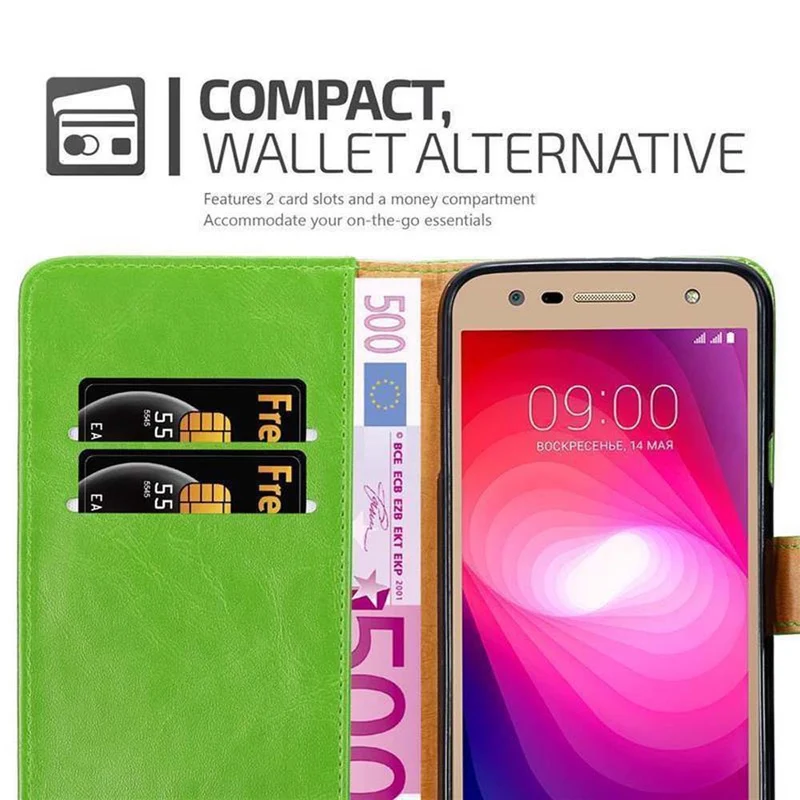 Cadorabo Hülle kompatibel mit LG X POWER 2 Schutzhülle mit Magnetverschluss, Standfunktion und Kartenfach