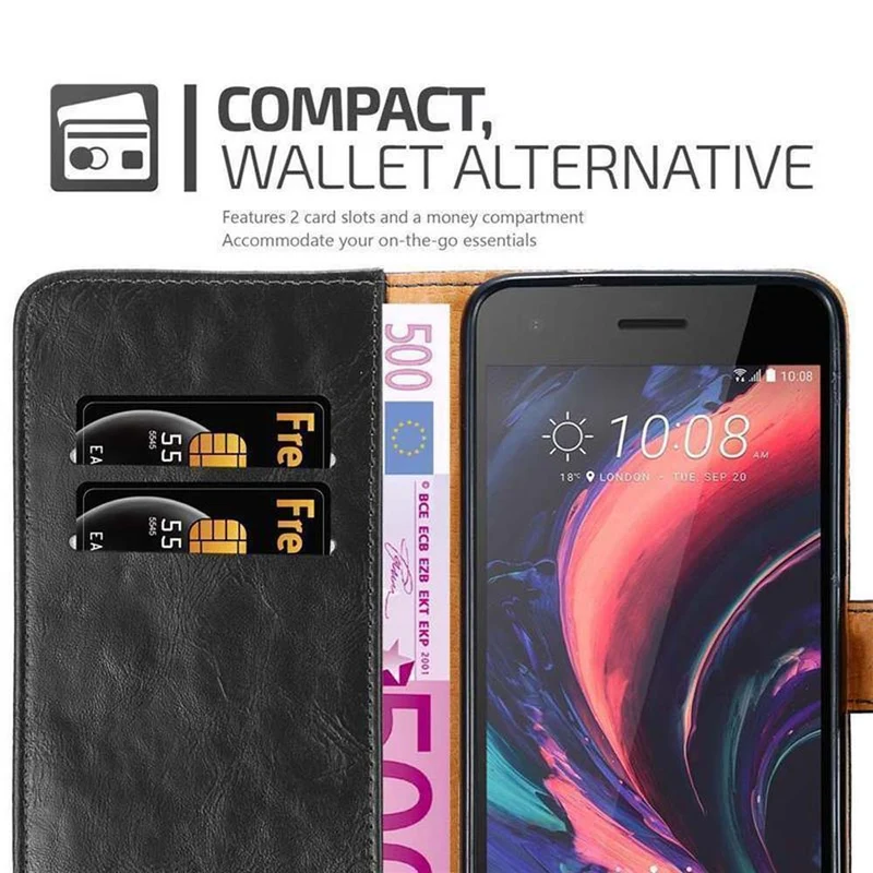 Cadorabo Hülle kompatibel mit HTC Desire 10 PRO Schutzhülle mit Magnetverschluss, Standfunktion und Kartenfach