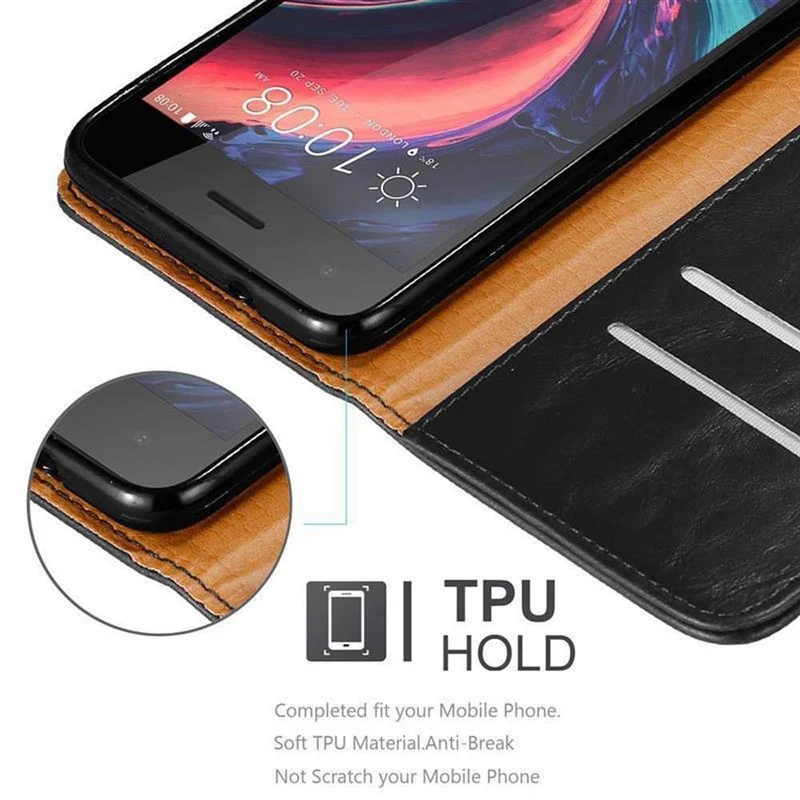Cadorabo Hülle kompatibel mit HTC Desire 10 PRO Schutzhülle mit Magnetverschluss, Standfunktion und Kartenfach