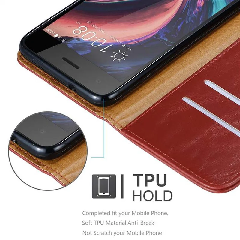 Cadorabo Hülle kompatibel mit HTC Desire 10 PRO Schutzhülle mit Magnetverschluss, Standfunktion und Kartenfach