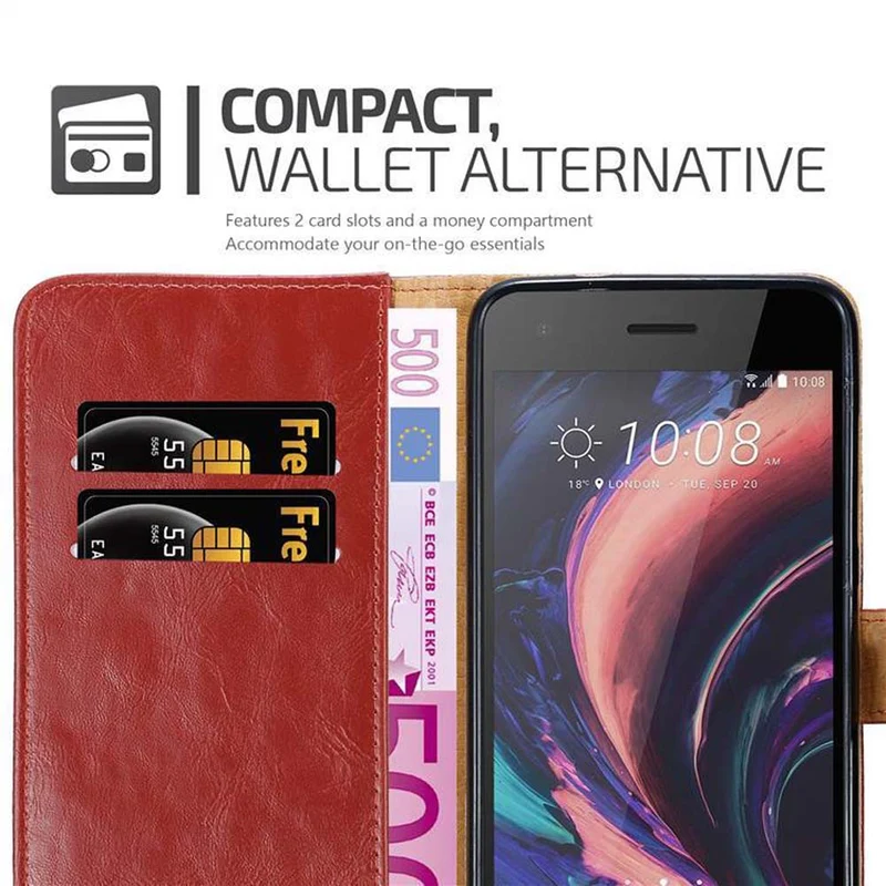 Cadorabo Hülle kompatibel mit HTC Desire 10 PRO Schutzhülle mit Magnetverschluss, Standfunktion und Kartenfach