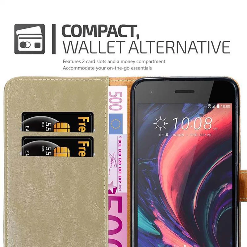 Cadorabo Hülle kompatibel mit HTC Desire 10 PRO Schutzhülle mit Magnetverschluss, Standfunktion und Kartenfach