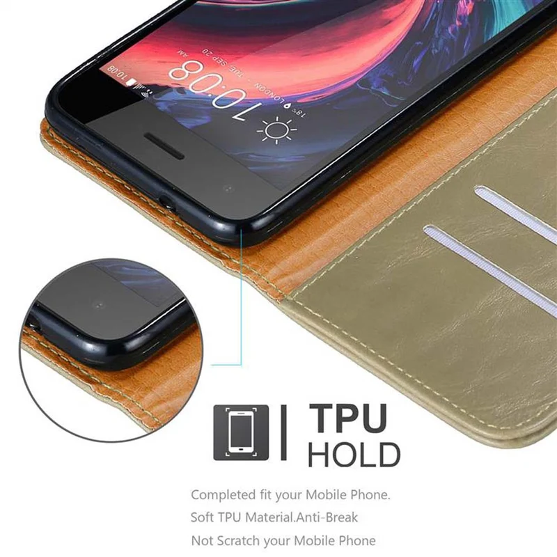 Cadorabo Hülle kompatibel mit HTC Desire 10 PRO Schutzhülle mit Magnetverschluss, Standfunktion und Kartenfach