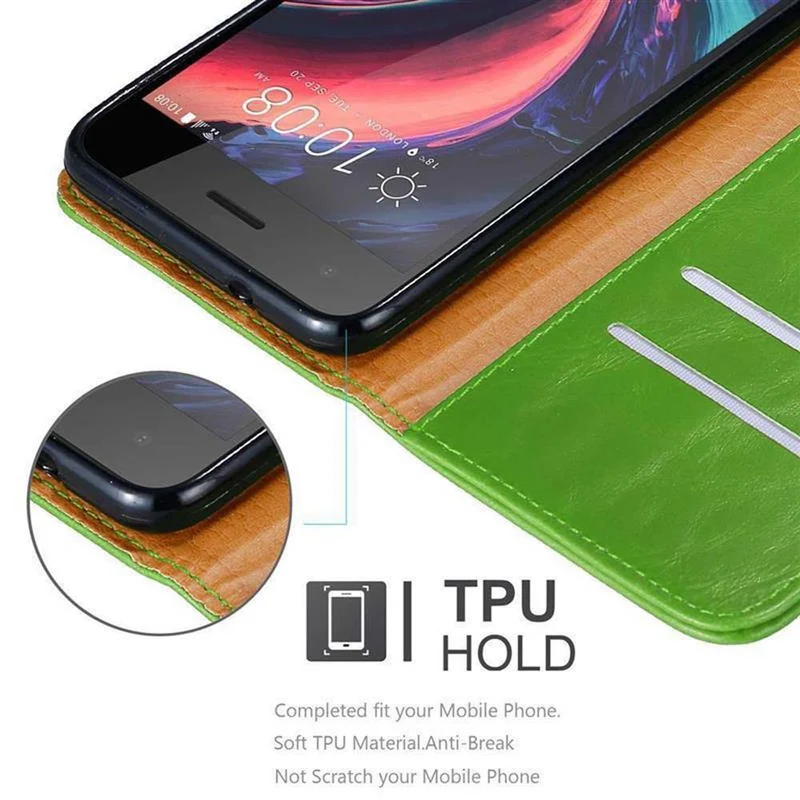 Cadorabo Hülle kompatibel mit HTC Desire 10 PRO Schutzhülle mit Magnetverschluss, Standfunktion und Kartenfach